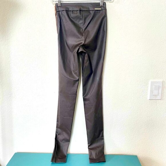 Women’s Brown Gray Shiny Leather Leggings skinny straight leg disco pants - Picture 6 of 7